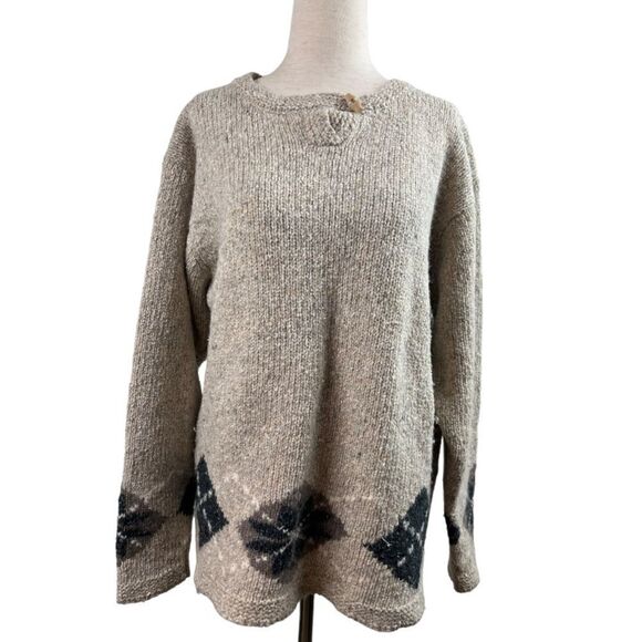 Vintage 90s Woolrich Taupe Argyle Toggle Button Knit Sweater Medium - Picture 1 of 9
